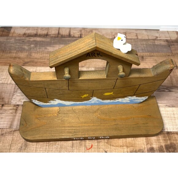 Wooden Noahs Ark Wall Shelf Decor With Bird & Fish Motif - Two By Two Theme - Picture 3 of 7